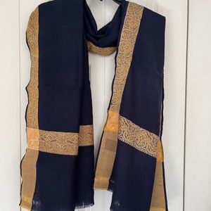 Large Wool Navy Blue Shawl